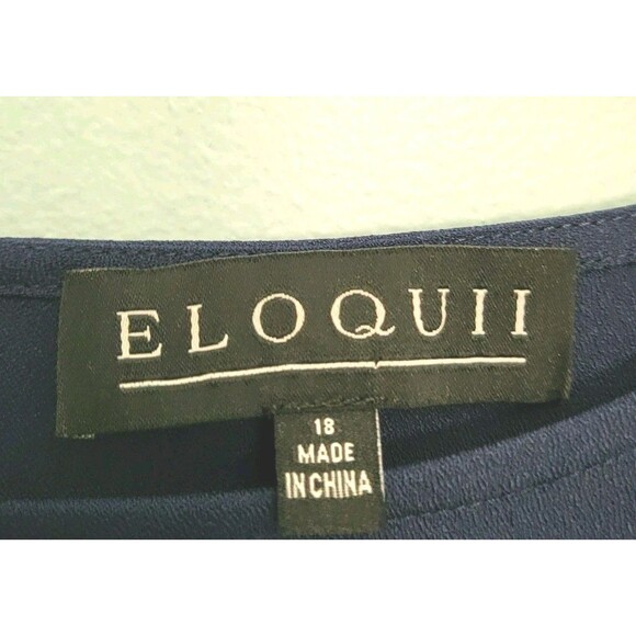 ELOQUII Navy Blue Long Sleeve Blouse Womens Plus 18 Pearl Like Buttons Classic - Picture 2 of 7